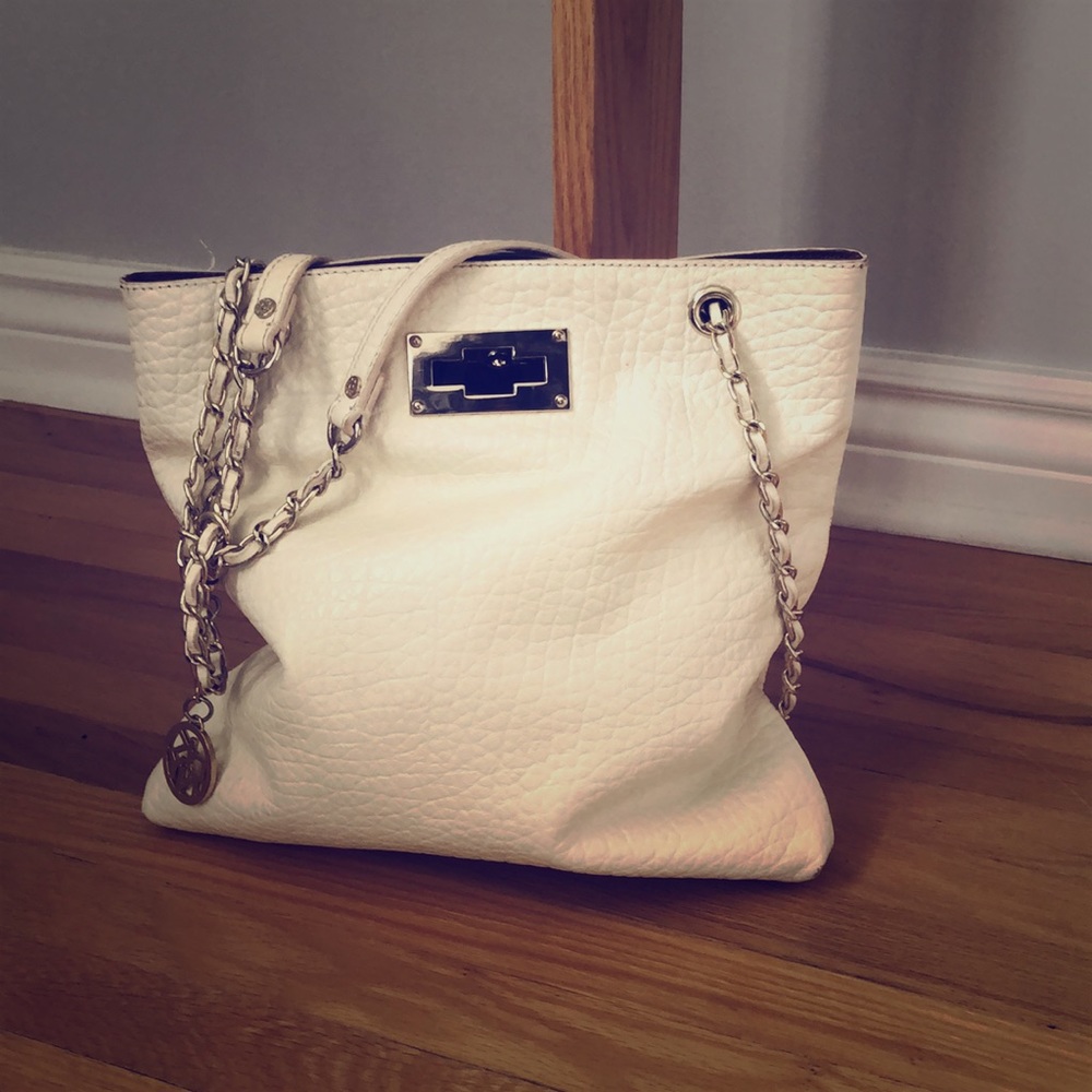 White DKNY over the shoulder bag